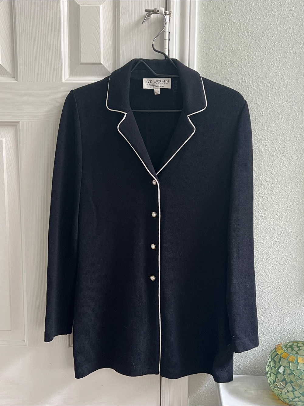 St. John Black Knit Button-Down Jacket  - Small